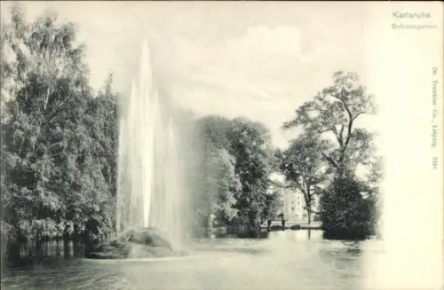 Ak Karlsruhe in Baden, Brunnen, Schlossgarten,  Bäume, Wasser