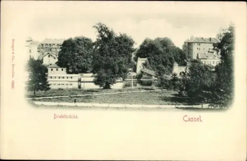 Ak Cassel Kassel in Hessen, Drahtbrücke,  Landschaft, Bäume, Gebäude