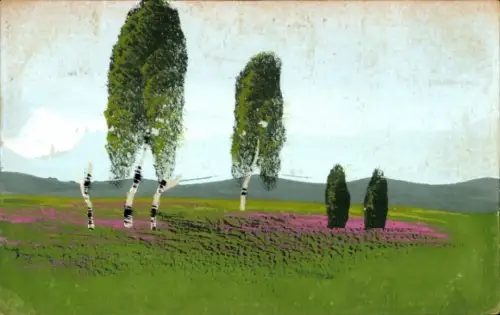 Handgemalt Ak Landschaft, Birken