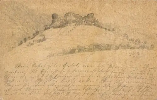 Handgemalt Ak Landschaft, Burgruine