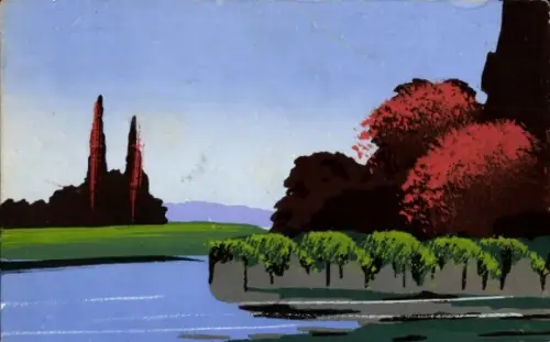 Handgemalt Ak Fluss, Bäume
