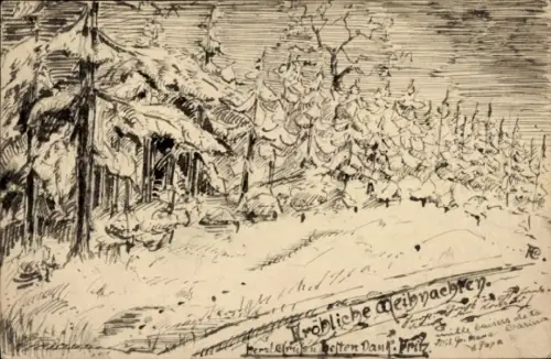 Handgemalt Künstler Ak Frohe Weihnachten, Waldrand