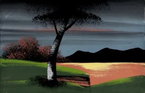 Handgemalt Ak See im Mondlicht, Berge