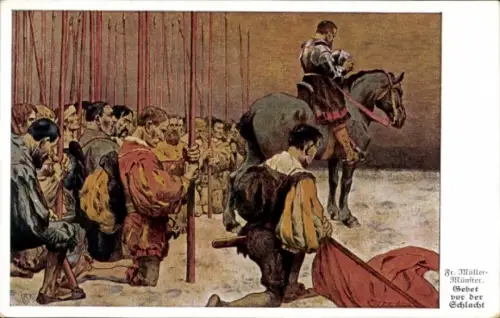 Künstler Ak Müller, F., Gebet vor der Schlacht, Betende Krieger