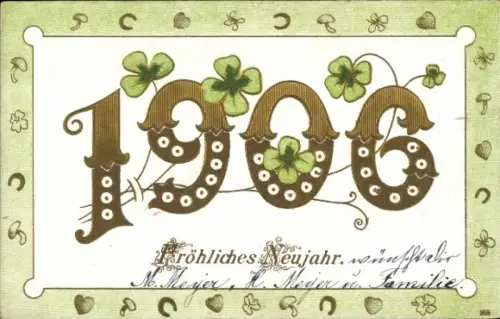 Ak Glückwunsch Neujahr, Kleeblatt, Jahreszahl 1906