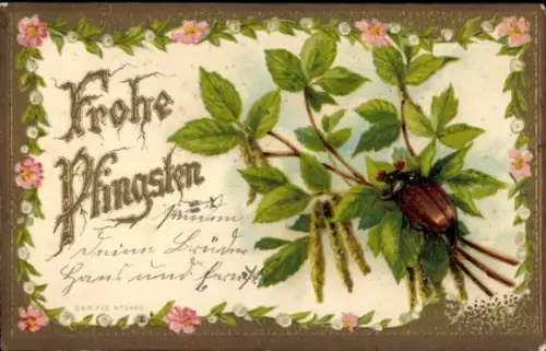 Präge Ak Glückwunsch, Pfingsten, Maikäfer