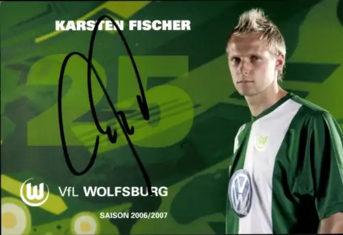 Autogrammkarte Fußballer Karsten Fischer, VfL Wolfsburg, Autogramm