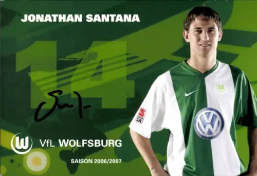 Autogrammkarte Fußballer Jonathan Santana, VfL Wolfsburg, Autogramm
