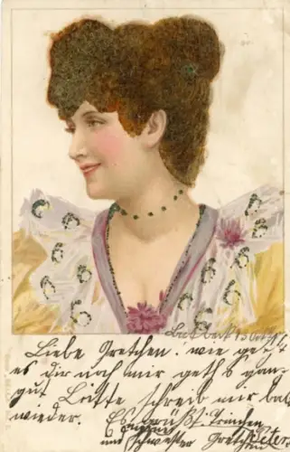 Material Glitzer Ak Porträt einer jungen Frau