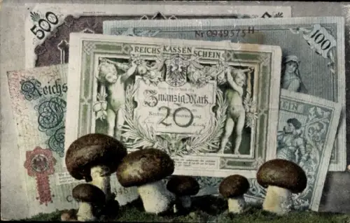Ak Geld, Geldscheine, Pilze, Zwanzig Mark