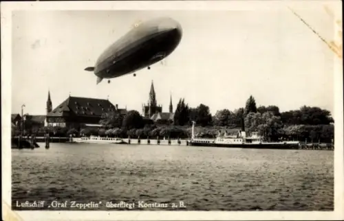 Ak Konstanz am Bodensee, Luftschiff LZ 127 Graf Zeppelin, Dampfer