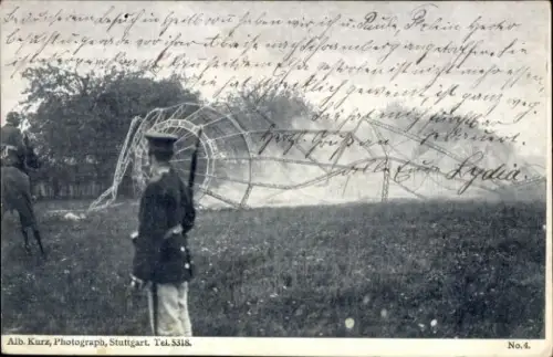 Ak Echterdingen Baden Württemberg, Zeppelin Luftschiff nach der Katastrophe am 05. August 1908