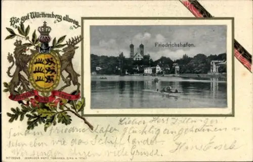 Präge Passepartout Wappen Ak Friedrichshafen am Bodensee, Gesamtansicht