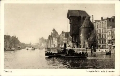 Ak Gdańsk Danzig, Langebrücke mit Krantor, Mottlau, Sternwarte