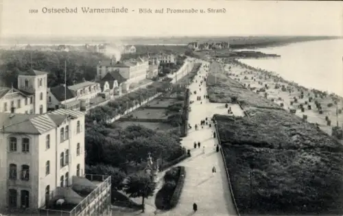 Ak Ostseebad Warnemünde Rostock, Blick auf Promenade, Strand