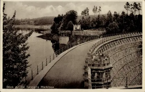 Ak Leśna Marklissa Schlesien, Blick auf die Talsperre  schöne Landschaft,  Architektur