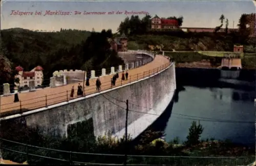 Ak Leśna Marklissa Schlesien, Jalsperre, Sperrmauer, Restauration, Wasser, Landschaft
