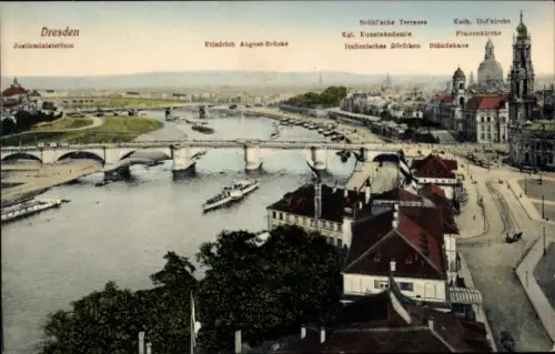 Ak Dresden Altstadt,  Brühlsche Terrasse, Friedrich August-Brücke, Frauenkirche