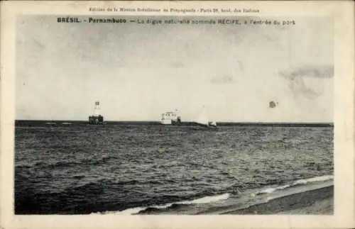 Ak Pernambuco Brasilien, Naturdamm Recife, Hafenansicht, Brasilien, Pernambuco