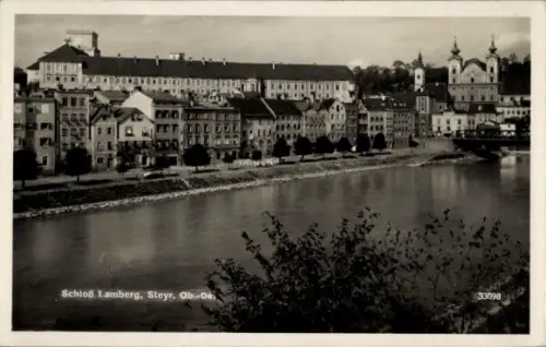 Ak Steyr in Oberösterreich, Schloß Lamberg,  Ob-O, Flussansicht, Stadtansicht, 