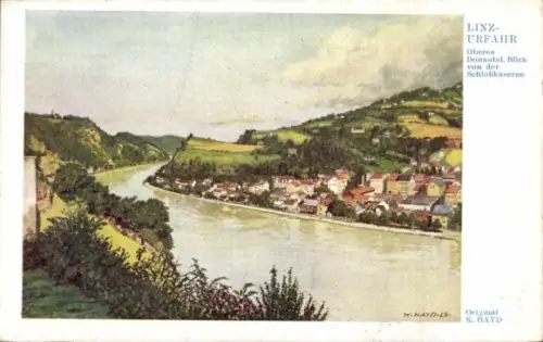 Künstler Ak Hayd, K., Linz an der Donau Oberösterreich, Gesamtansicht, Schlosskaserne