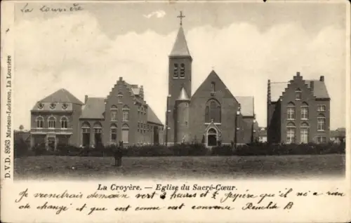 Ak La Louvière Wallonien Hennegau, Eglise du Sacré-Cœur, Gebäude, Text in Französisch