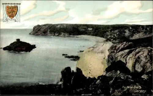 Ak Jersey Kanalinseln, Portelet Bay, Strand, Felsen