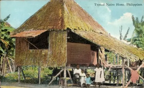 Ak Philippinen, Stelzenhaus, Einheimische