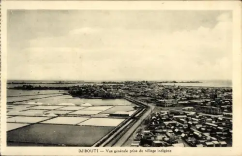 Ak Djibouti Dschibuti, Luftaufnahme von  Dorfansicht, Wasserflächen, Häuser