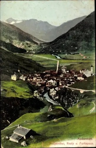 Ak Andermatt Kanton Uri,  Hospenthai, Realp, Furkapass, Berglandschaft, Dorfansicht