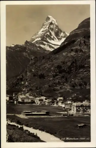 Ak Zermatt Kanton Wallis Schweiz, Matterhorn,  Berge, Landschaft, Schwarz-Weiß