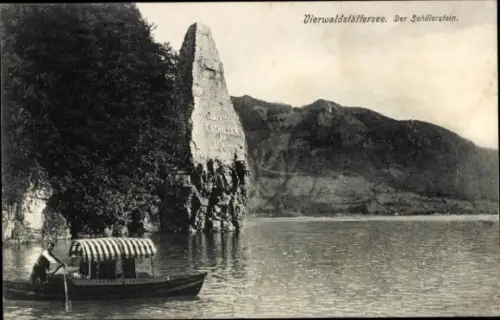 Ak Vierwaldstättersee Kanton Uri,  Schillerstein, Boot auf dem Wasser