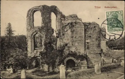 Ak Trier an der Mosel, Ruinen des Kaiserpalasts,  Poststempel, Briefmarke