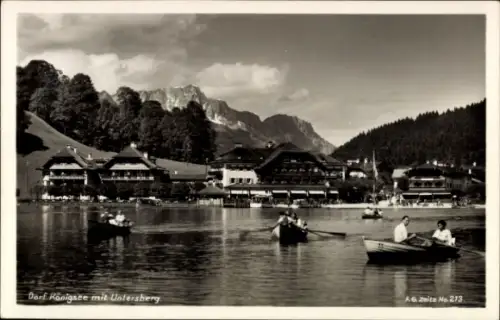 Ak Dorf Königsee Königssee Oberbayern, Teilansicht mit Untersberg, Ruderboote