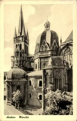 Ak Aachen, Aachen Münster, gotische Architektur, Türme, Kuppeln, Zeichnung