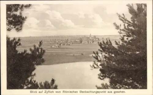 Ak Zyfflich Kranenburg, Blick auf den Ort vom römischen Beobachtungspunkt aus