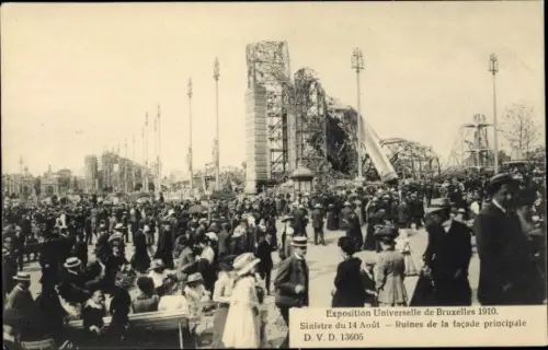 Ak Brüssel Brüssel, Ausstellung 1910, Katastrophe vom 14. August, Ruinen der Hauptfassade