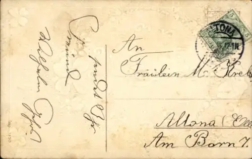 Präge Ak Glückwunsch Neujahr, Kleeblatt, Uhr