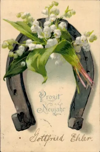 Präge Ak Glückwunsch Neujahr, Hufeisen