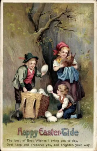 Präge Ak Glückwunsch Ostern, Kinder, Osterhase, Ostereier