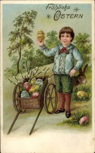 Präge Ak Glückwunsch Ostern, Junge, Ostereier