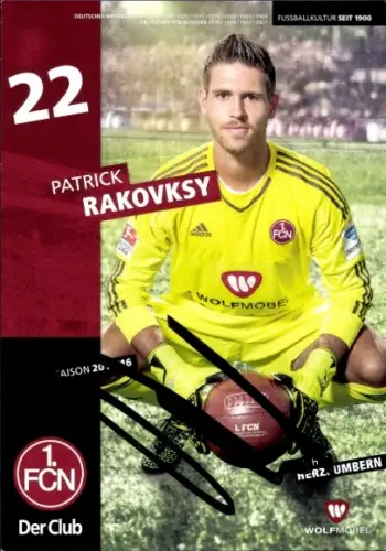 Autogrammkarte Fußballer Patrick Rakovsky, 1. FC Nürnberg, Autogramm