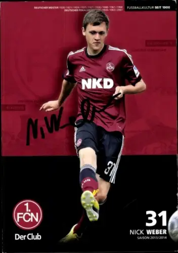 Autogrammkarte Fußballer Nick Weber, 1. FC Nürnberg, Autogramm