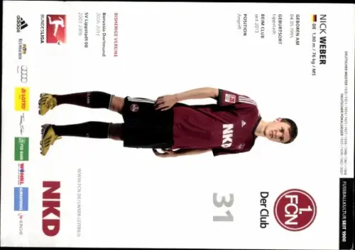 Autogrammkarte Fußballer Nick Weber, 1. FC Nürnberg, Autogramm