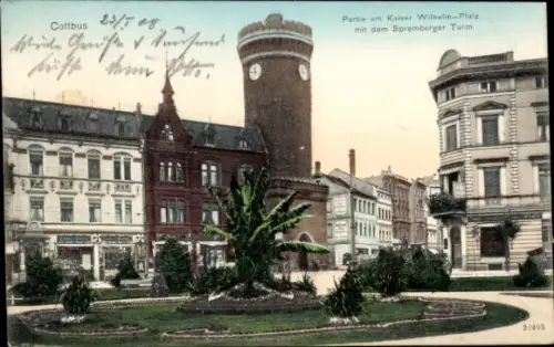 Ak Cottbus in der Niederlausitz, Kaiser Wilhelm-Platz mit dem Spremberger Turm