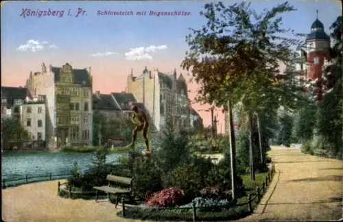 Ak Kaliningrad Königsberg Ostpreußen, Schlossteich mit Bogenschütze