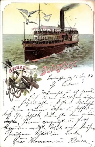 Litho Bodensee, Dampfer, Anker