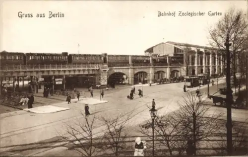 Ak Berlin Charlottenburg, Bahnhof Zoologischer Garten, Hochbahn, Straßenbahn