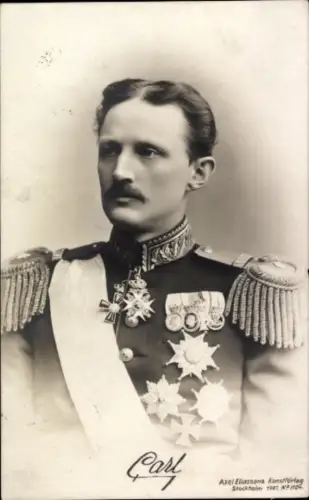 Ak Prinz Karl von Schweden, Portrait, Orden, Blauer Prinz