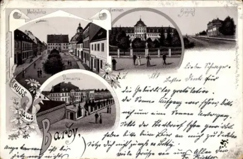 Litho Barby an der Elbe, Marktplatz, Domaine, Seminar, Bahnhof